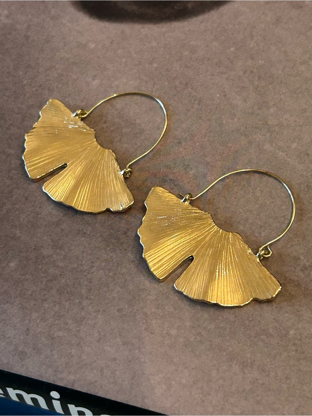 Anthropologie Gold Ginkgo Leaf Hoop Earrings - Women Jewelry